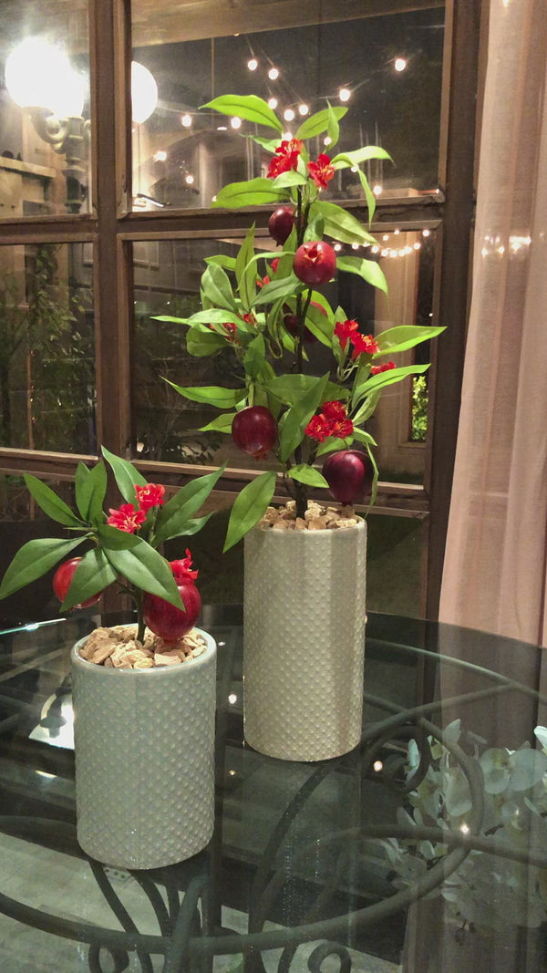 Faux Artificial Pomegranate Tree in Ceramic Vase