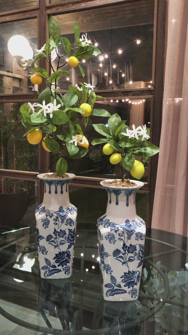 Faux Artificial Lemon Tree in Spanish Porcelain Vase