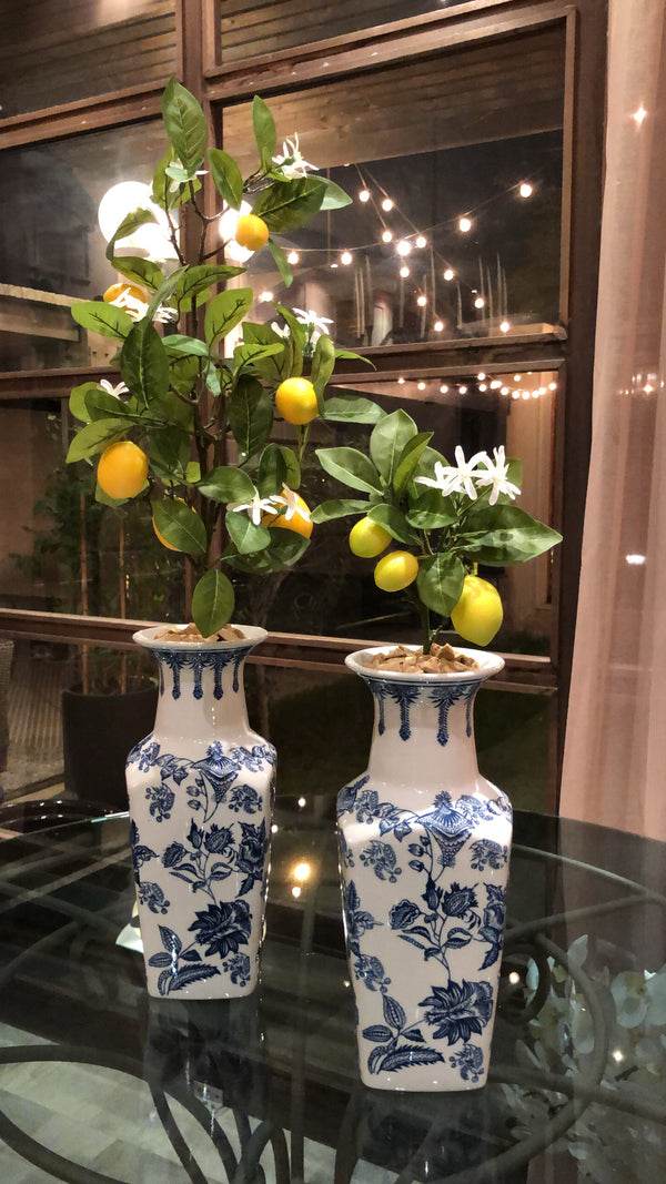 Faux Artificial Lemon Tree in Spanish Porcelain Vase