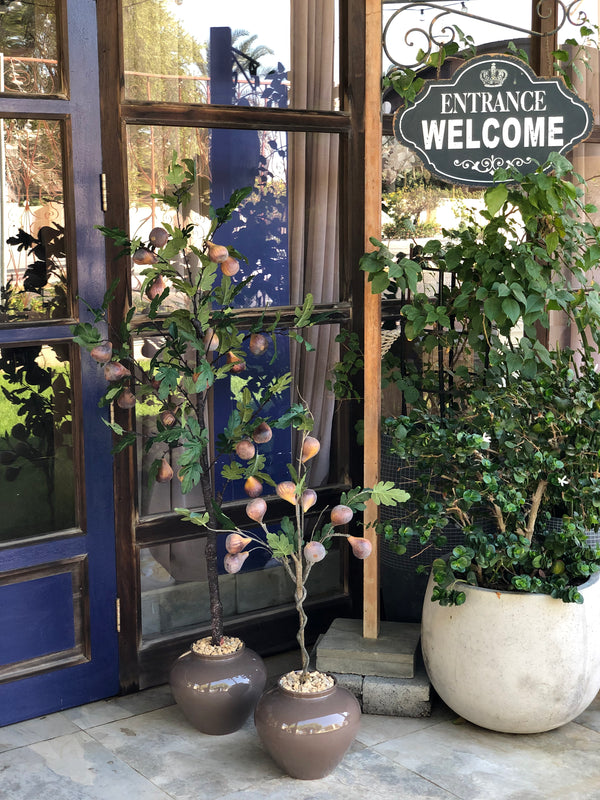 Faux Artificial Fig Tree with Porcelain Vase