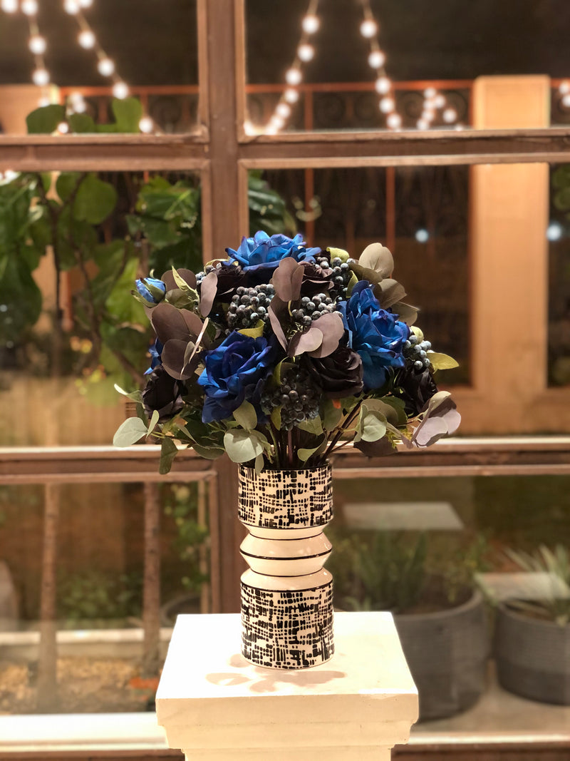 Silk Faux Ebony Flower Arrangement with Ceramic Vase