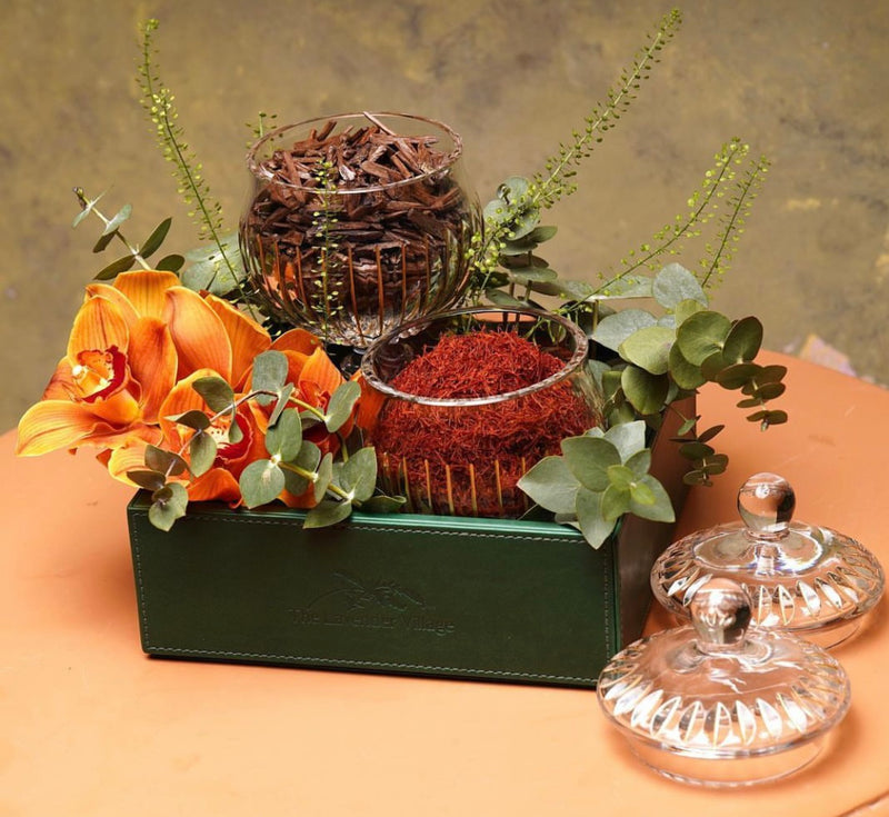 Timeless Round Crystal Jars with Leather Tray Gift Set