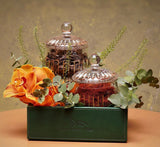 Timeless Round Crystal Jars with Leather Tray Gift Set