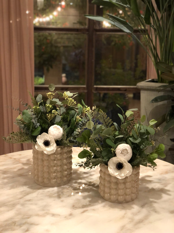 Silk Faux Myrtle Flower Arrangement with Porcelain Vase