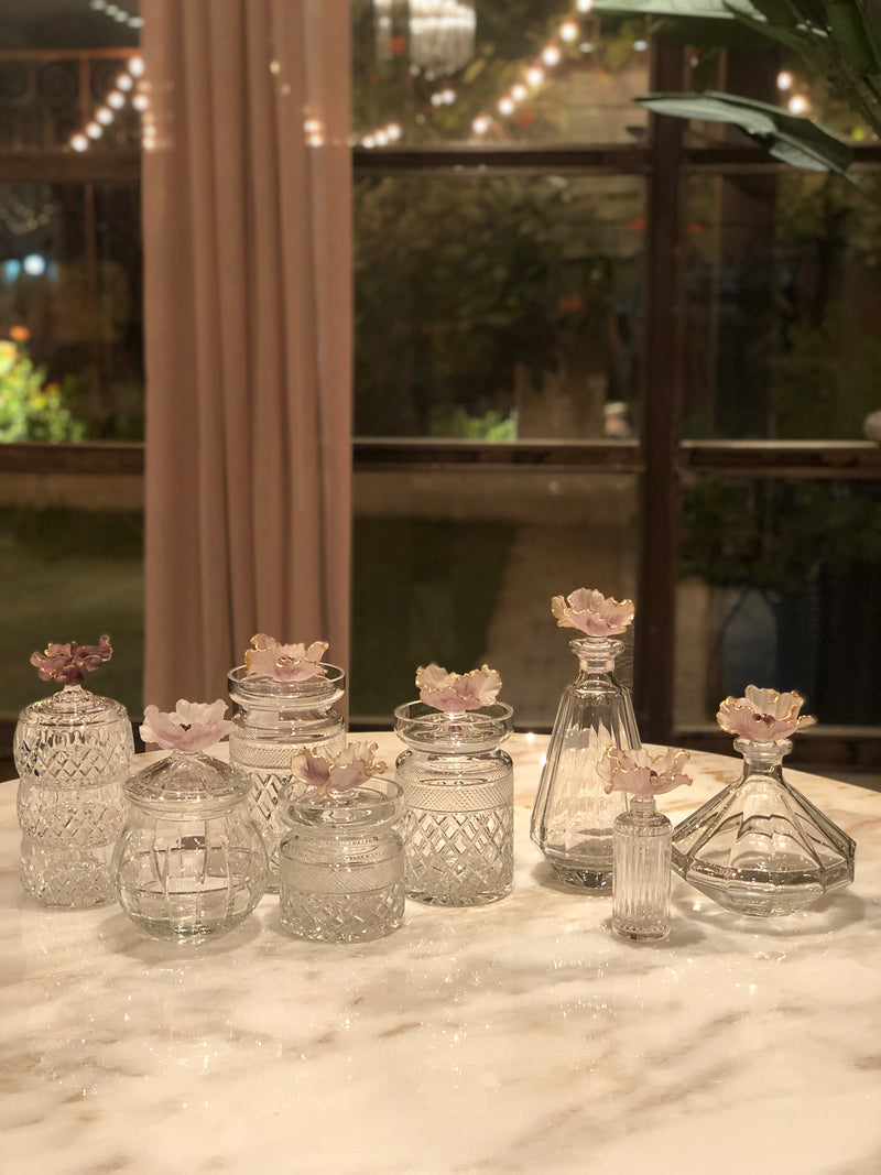 Georges Mauve Fleur Crystal Jars Set