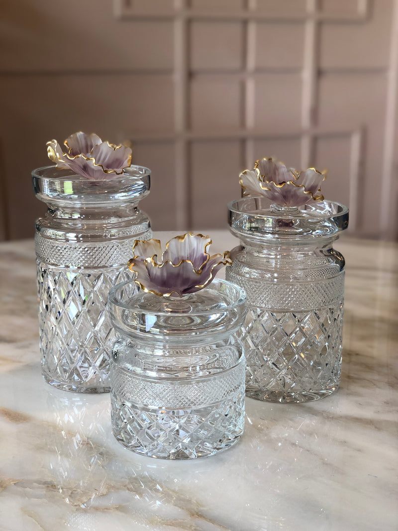 Georges Mauve Fleur Crystal Jars Set