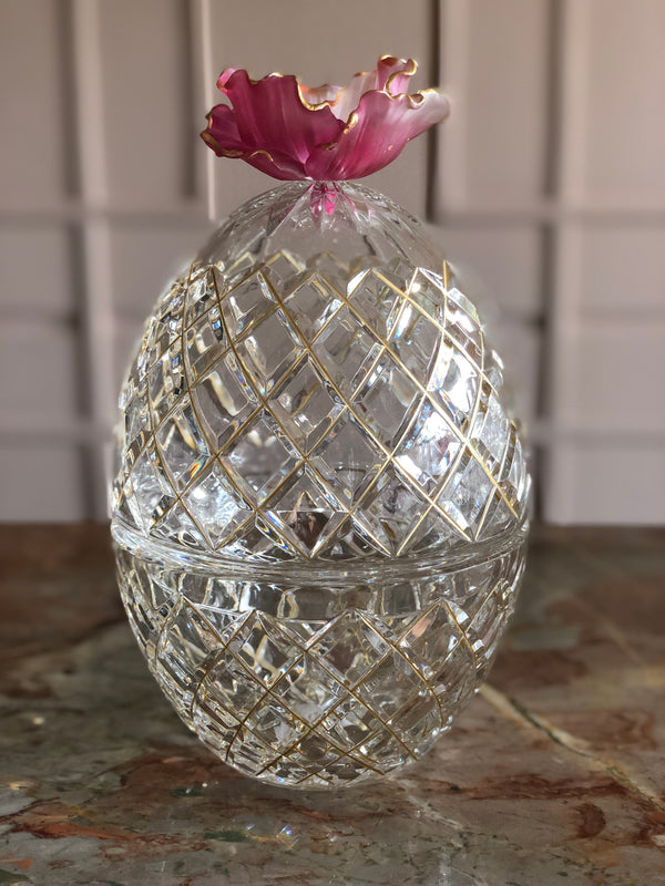 Roseate Fluer Crystal Egg Jar with Gold Lines