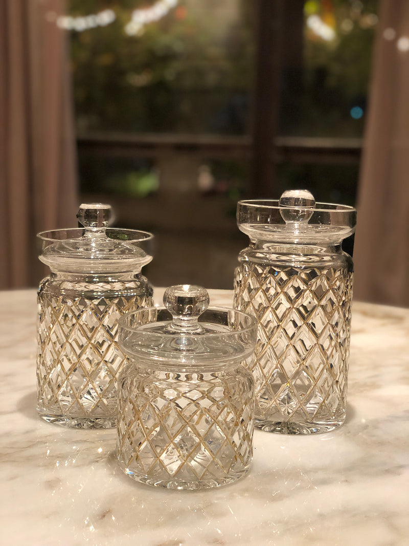 Timeless Crystal Jars with Gold Lines