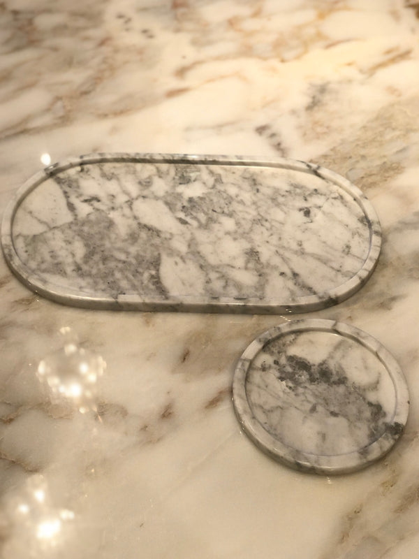 Exotic Gray Accent Italian Marble Trays 2 Pieces Set