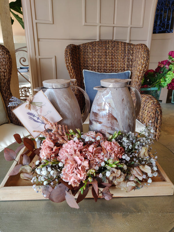 Coffee & Tea Pot with Wooden Stand Arrangement