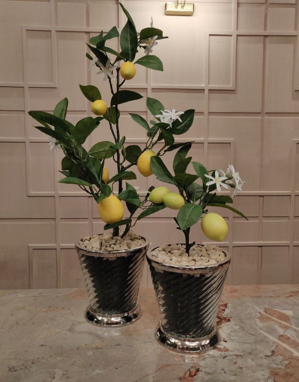 Silk Faux Lemon Tree with Silver Accent Vase