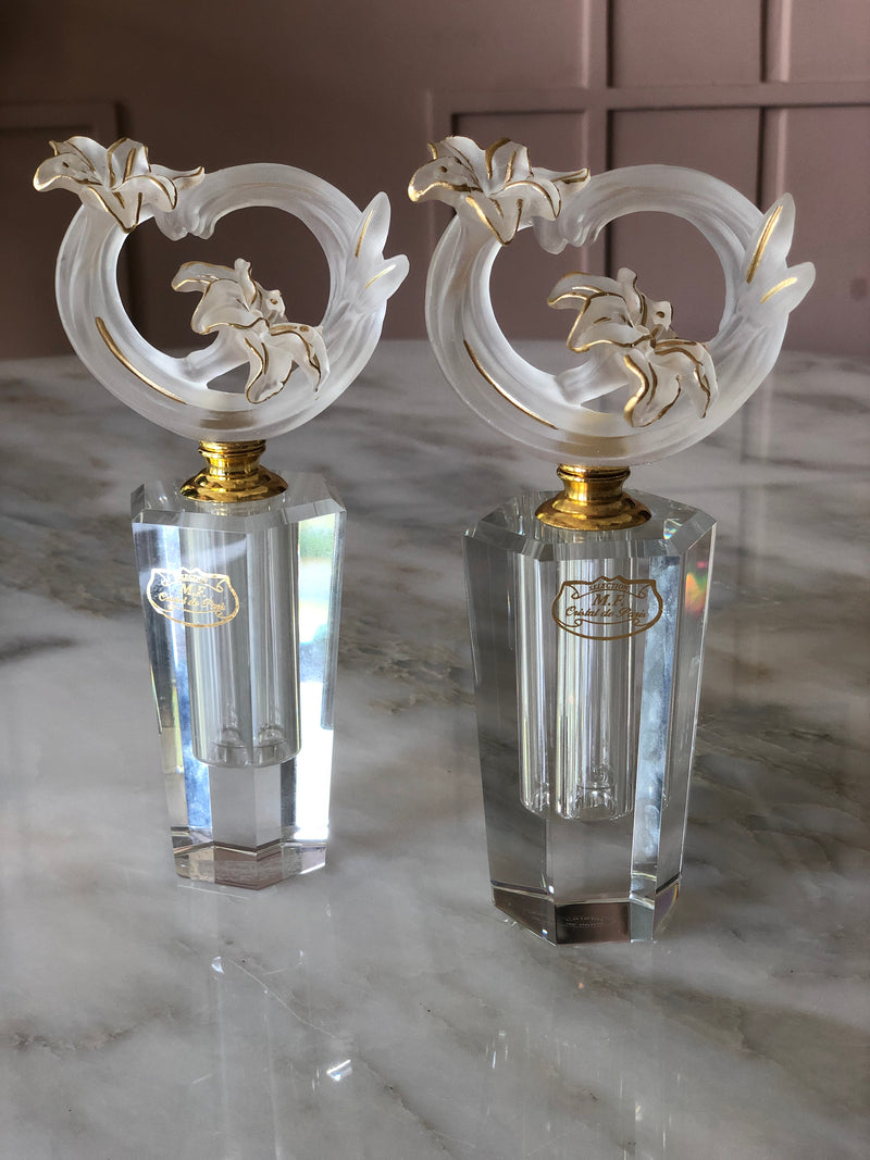 Frosted Fluer Crystal Perfume Bottle 2 Pieces Set