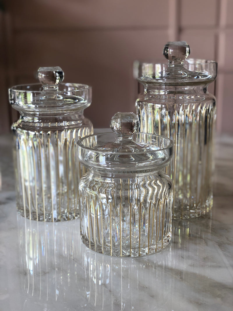 Timeless Crystal Jars with Straight Gold Lines