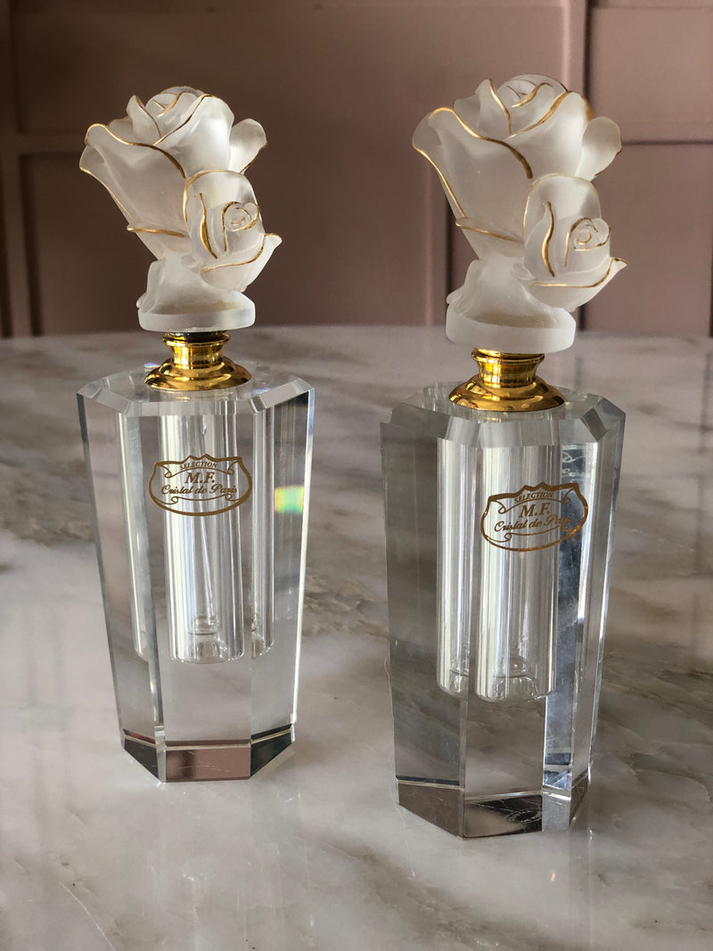 Frosted Rose Eclat Crystal Perfume Bottles 2 Pieces Set