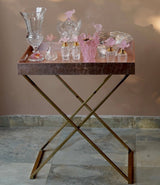 Rose Gold Tray Stand & Pink Coral Crystal Gift Set