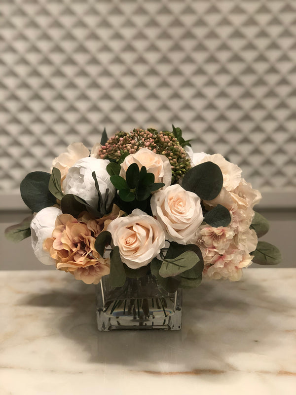 Silk Faux Champagne Flower Arrangement in Gel