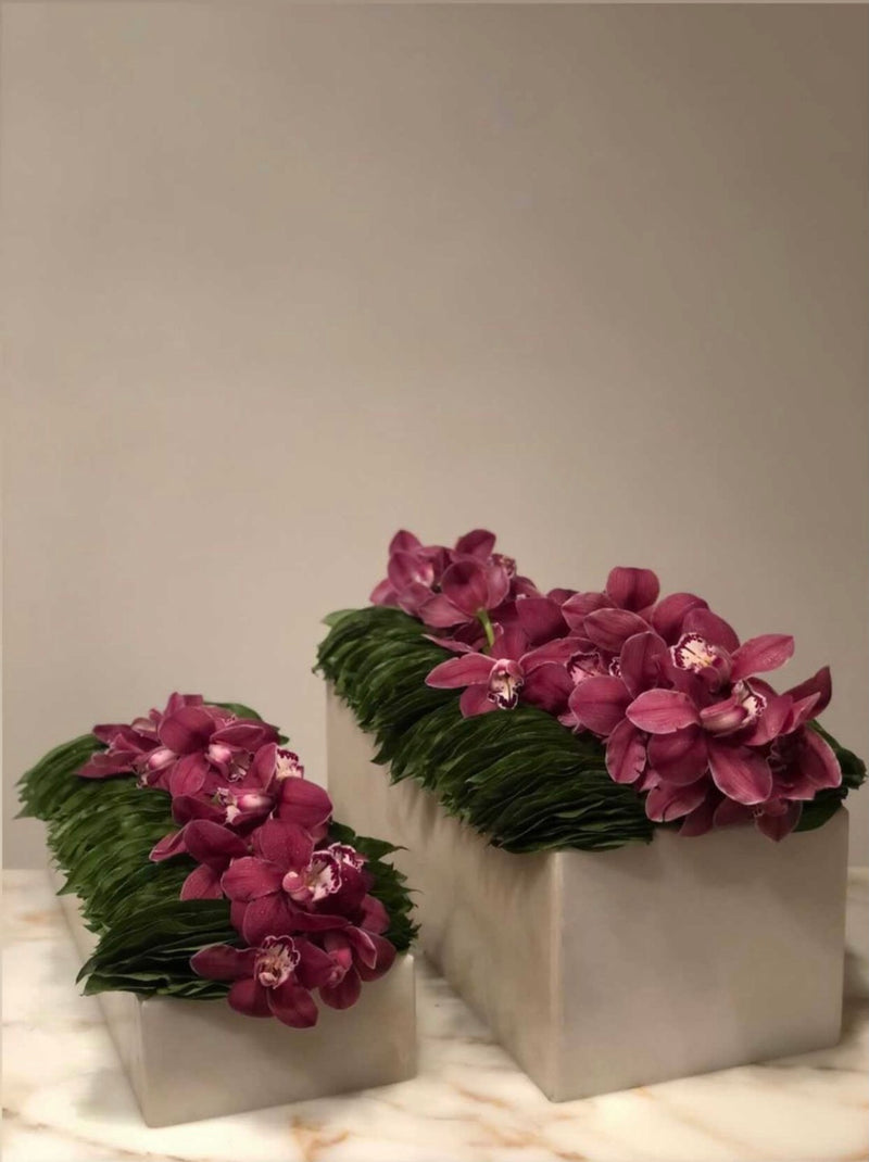 Cymbidium Orchid Arrangement with Italian Marble Vase