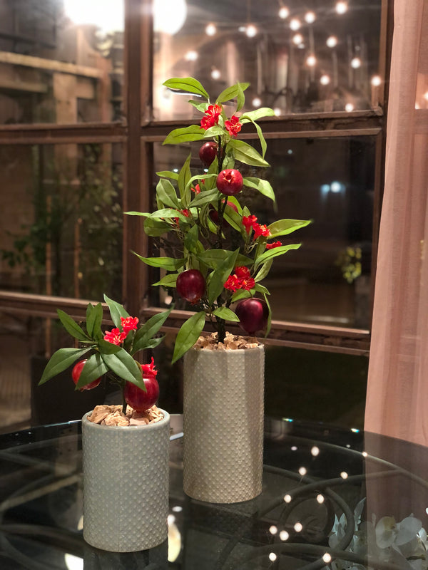 Faux Artificial Pomegranate Tree in Ceramic Vase