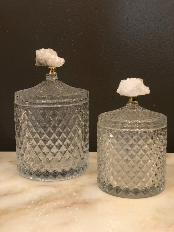 Cylinder Jar with White Geode Crystal Handle