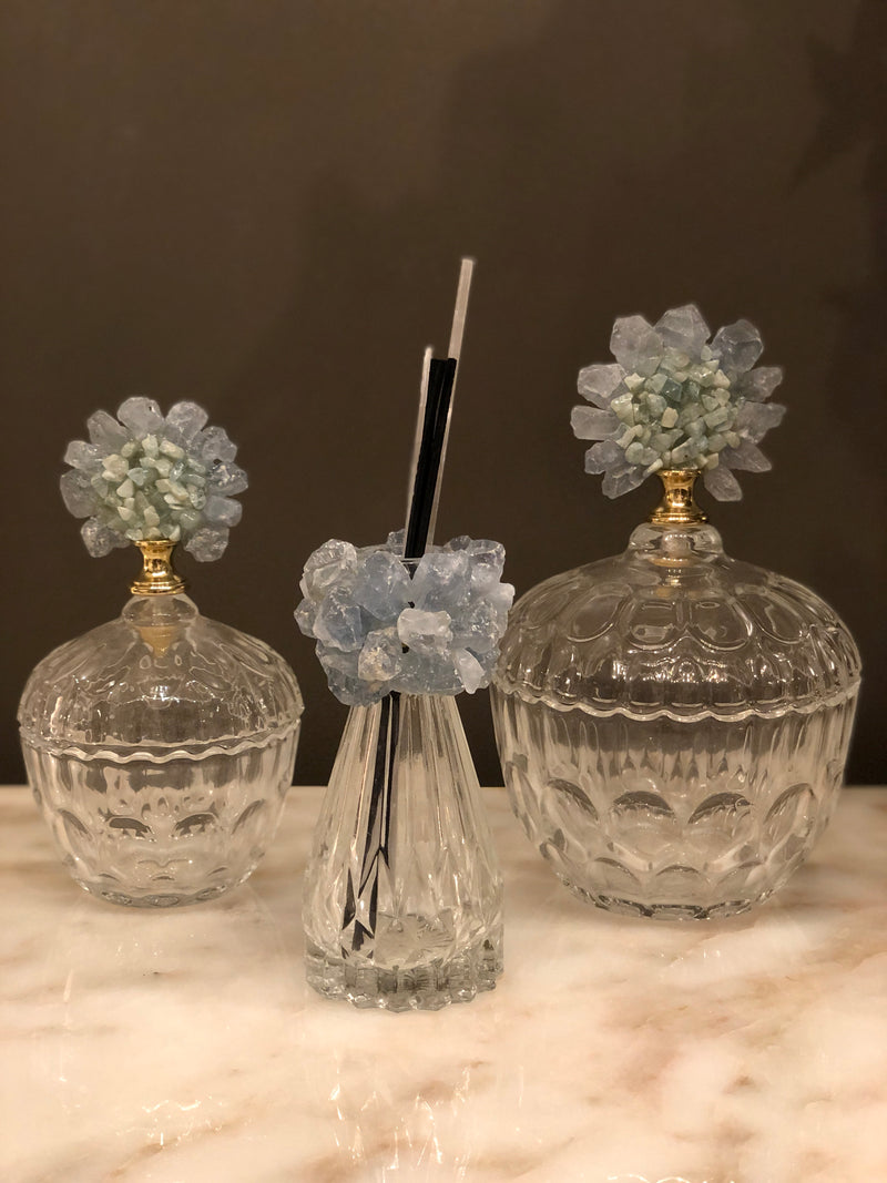 Jars and Diffuser with Celestite Crystal Handel Set