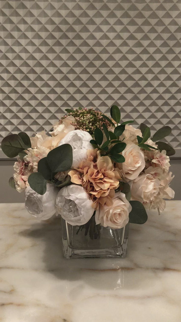 Silk Faux Champagne Flower Arrangement in Gel